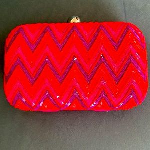 Beaded orange, fuschia and purple clutch bag